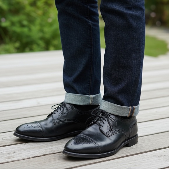 ALLEN EDMONDS Sanford Cap Toe Derby Oxford Dress Shoe Black 8.5D